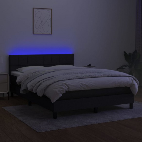 Cadre de lit avec matelas LED Noir 140x200 cm Tissu