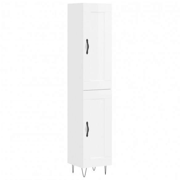 Buffet haut Blanc brillant 34,5x34x180 cm Bois d'ingénierie