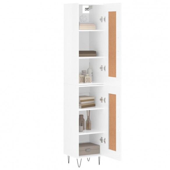 Buffet haut Blanc brillant 34,5x34x180 cm Bois d'ingénierie