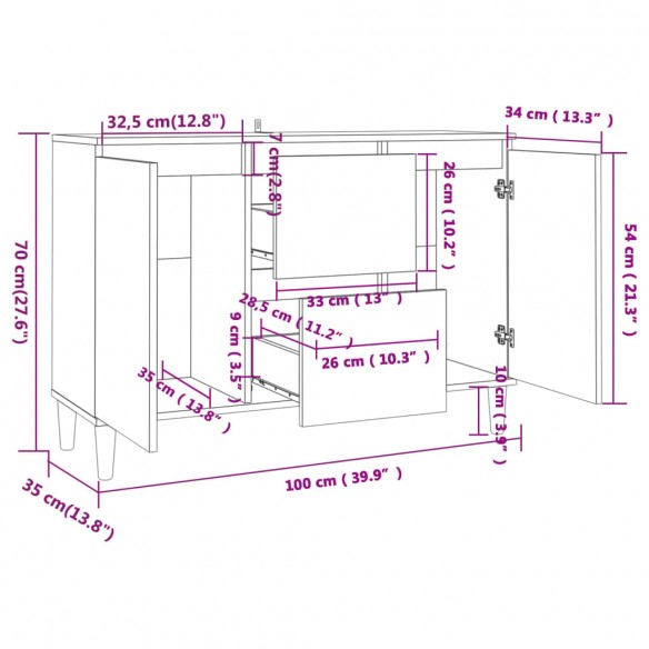 Buffet Chêne sonoma 103,5x35x70 cm Aggloméré