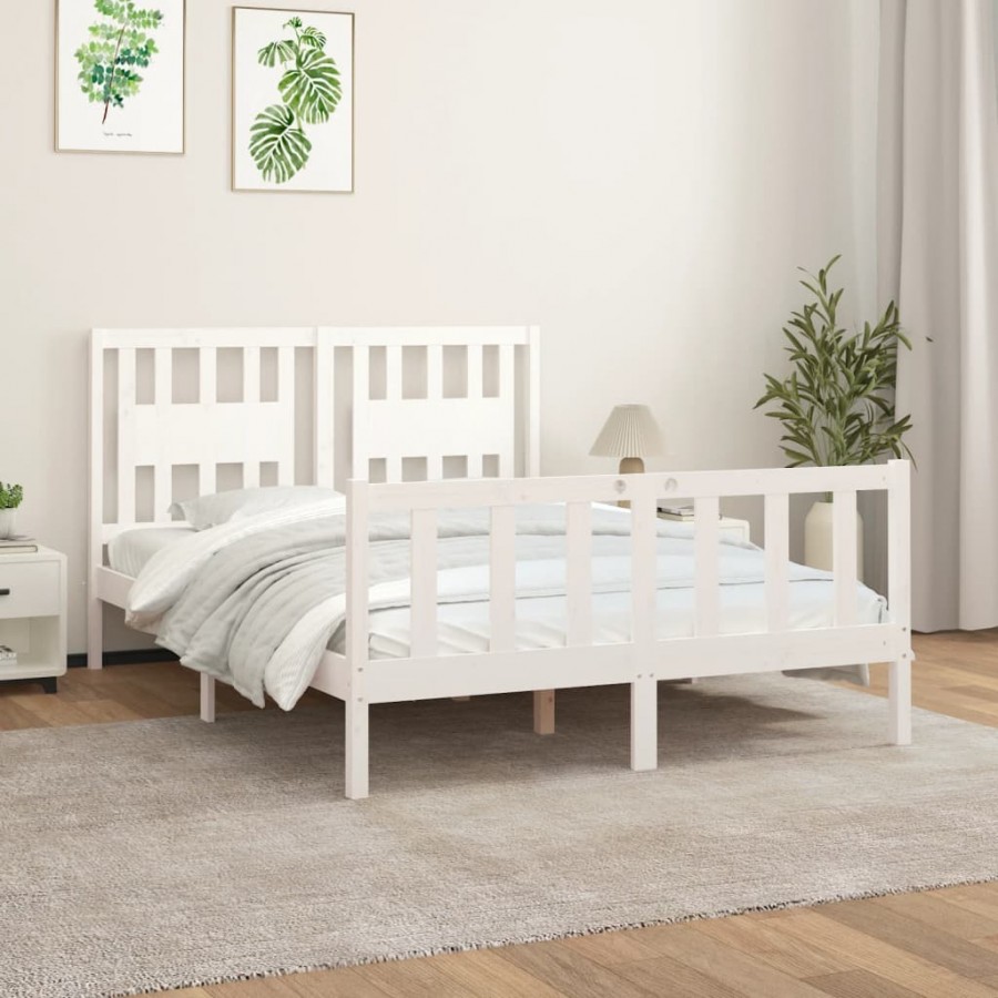 Cadre de lit avec tête de lit blanc bois pin massif 140x200 cm