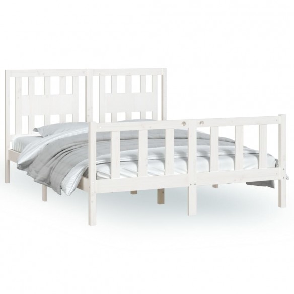 Cadre de lit avec tête de lit blanc bois pin massif 140x200 cm