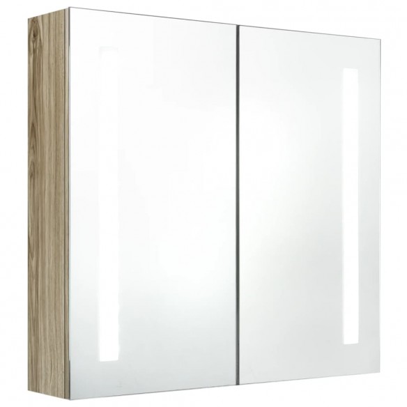 Armoire de salle de bain à miroir LED Chêne 62x14x60 cm