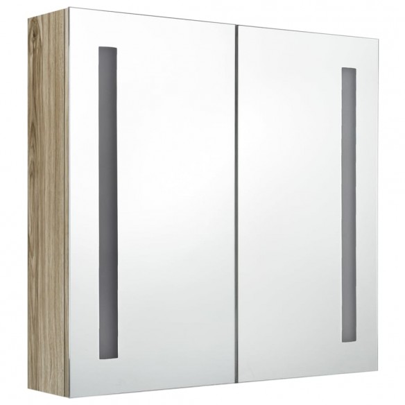 Armoire de salle de bain à miroir LED Chêne 62x14x60 cm