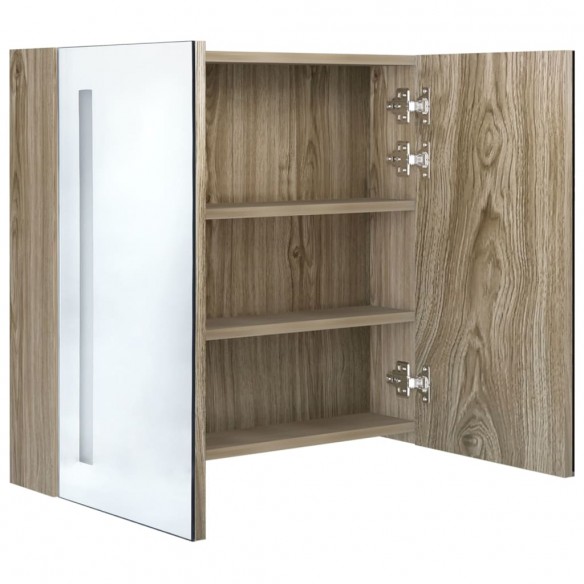 Armoire de salle de bain à miroir LED Chêne 62x14x60 cm