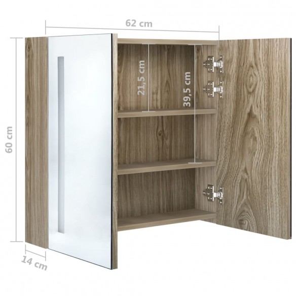 Armoire de salle de bain à miroir LED Chêne 62x14x60 cm