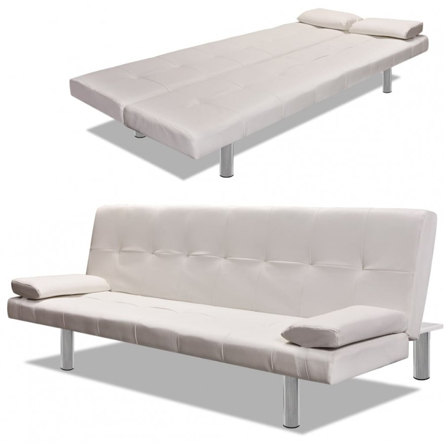 Canapé-lit réglable avec deux oreillers Similicuir Blanc crème