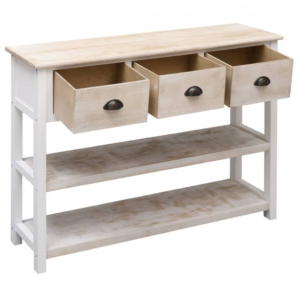 Buffet Blanc et marron 108x30x76 cm Bois de Paulownia massif