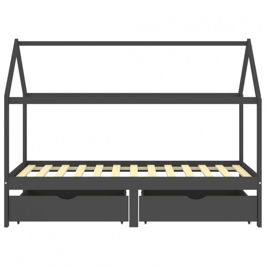 Lit d'enfant avec tiroirs Gris foncé Pin 90x200 cm Lit d'enfant avec tiroirs Gris foncé Pin 90x200 cm