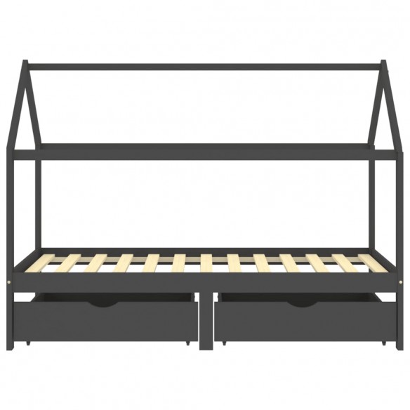 Cadre de lit d'enfant avec tiroirs Gris foncé Pin 90x200 cm