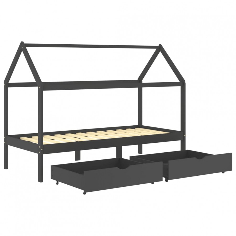 Lit d'enfant avec tiroirs Gris foncé Pin 90x200 cm Lit d'enfant avec tiroirs Gris foncé Pin 90x200 cm