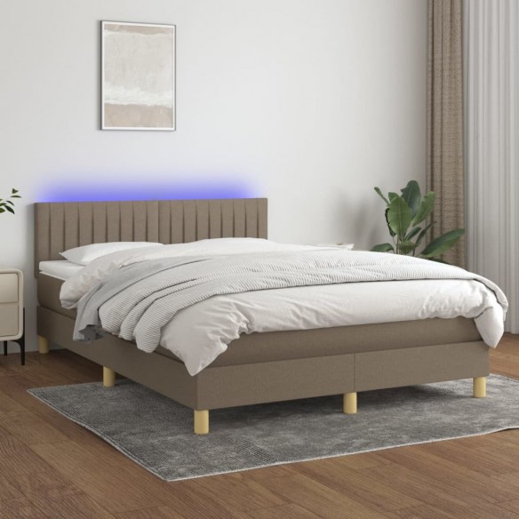 Sommier à lattes de lit avec matelas LED Taupe 140x200 cm Tissu