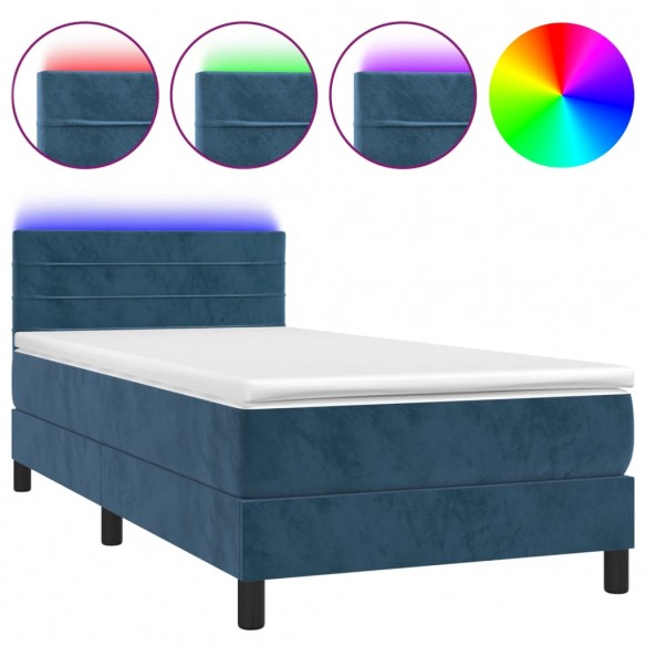Sommier à lattes de lit et matelas et LED Bleu foncé 90x190 cm
