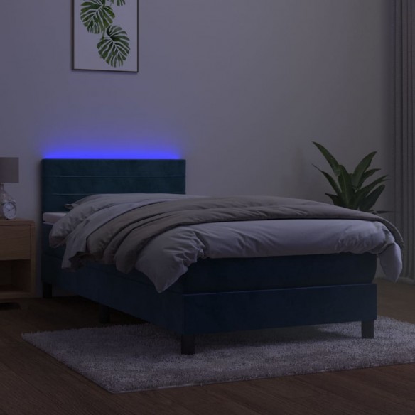 Sommier à lattes de lit et matelas et LED Bleu foncé 90x190 cm