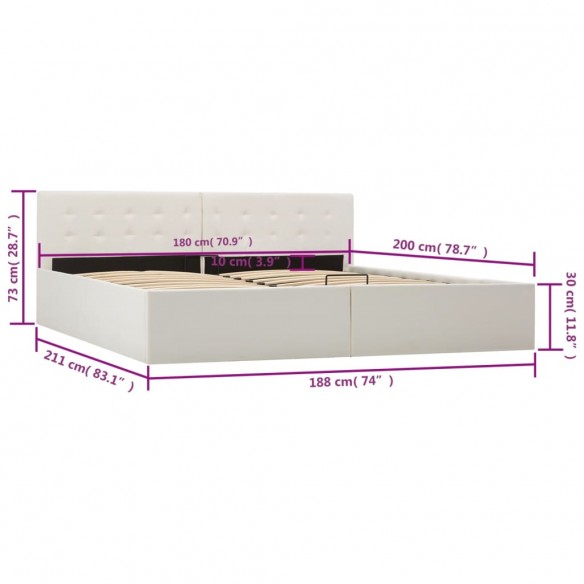 Cadre de lit à rangement hydraulique Blanc Similicuir 180x200cm