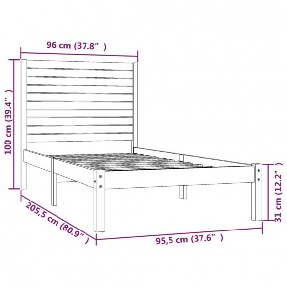 Cadre de lit Blanc Bois massif 90x200 cm