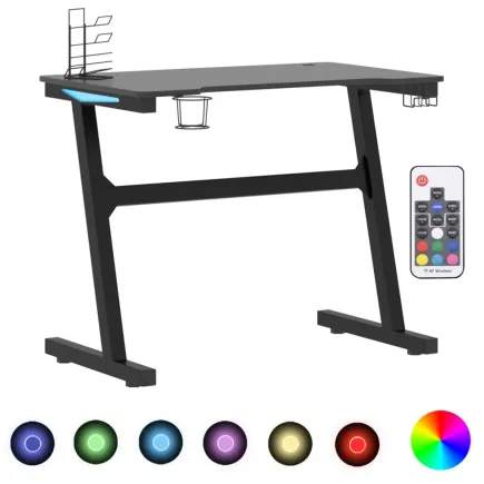 Bureau de jeu à LED avec pieds en forme de Z Noir 90x60x75 cm 2