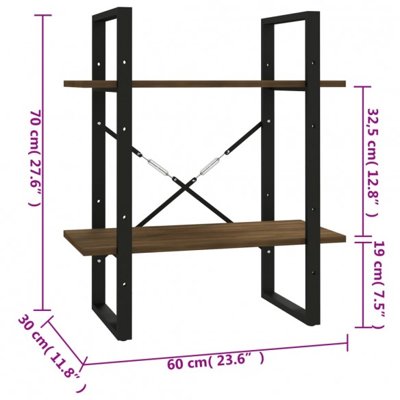 Bibliothèque 2 niveaux Chêne brun 60x30x70 cm Bois d'ingénierie