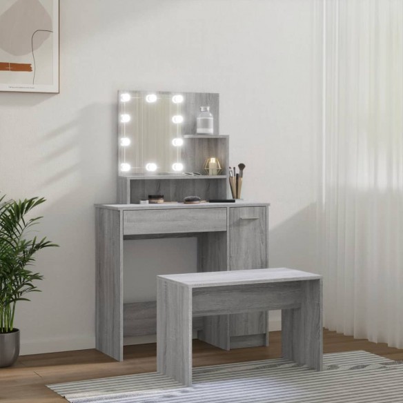 Ensemble de coiffeuse avec LED Sonoma gris Bois d'ingénierie