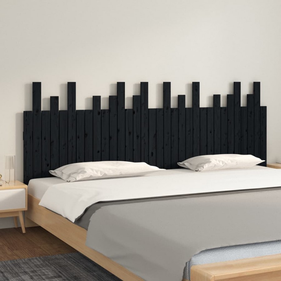 Tête de lit murale Noir 204x3x80 cm Bois massif de pin
