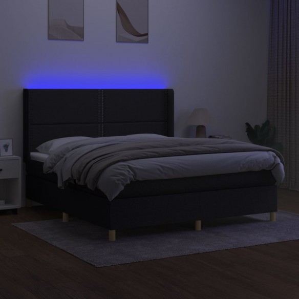 Sommier à lattes de lit matelas et LED Noir 160x200 cm Tissu