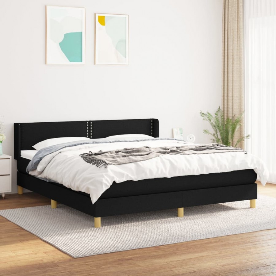 Sommier à lattes de lit avec matelas Noir 160x200 cm Tissu