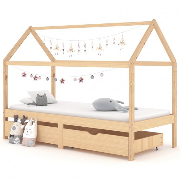 Cadre de lit d'enfant avec tiroirs Bois de pin massif 90x200 cm