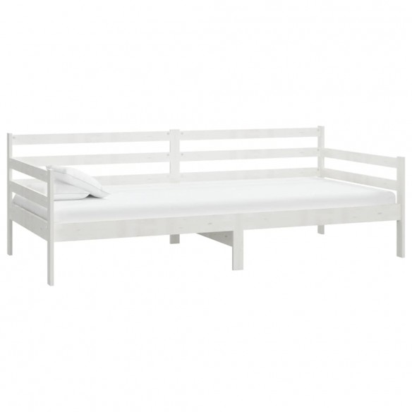 Lit de repos avec matelas 90x200 cm Blanc Bois de pin massif