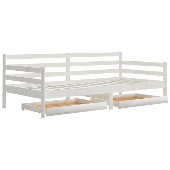 Lit de repos avec tiroirs 90x200 cm Blanc Bois de pin massif