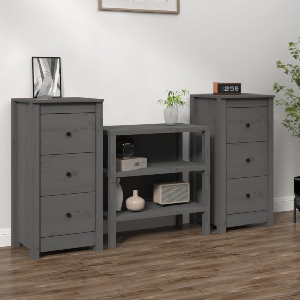 Buffets 2 pcs Gris 40x35x80 cm Bois massif de pin