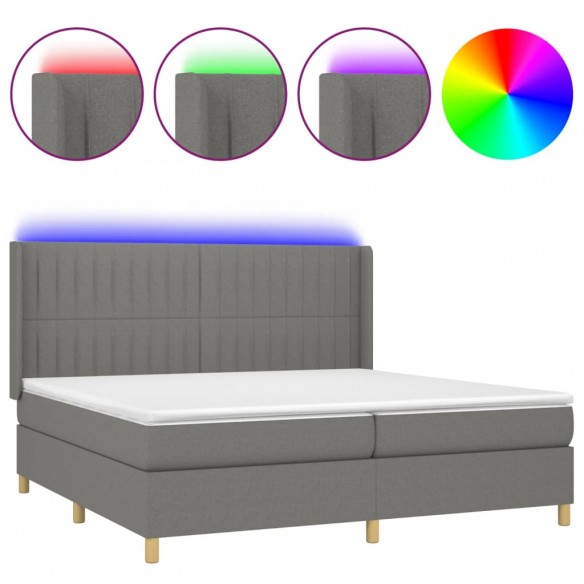 Cadre de lit matelas LED Gris foncé 200x200 cm Tissu