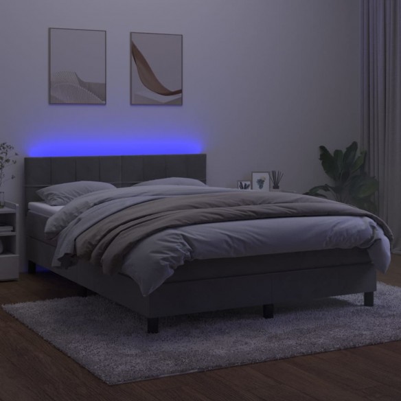 Sommier à lattes de lit avec matelas LED Gris clair 140x200 cm