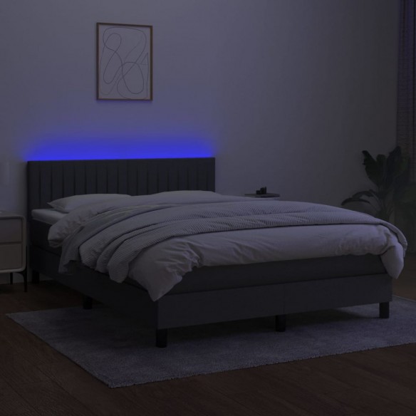 Sommier à lattes de lit et matelas et LED Gris foncé 140x200 cm