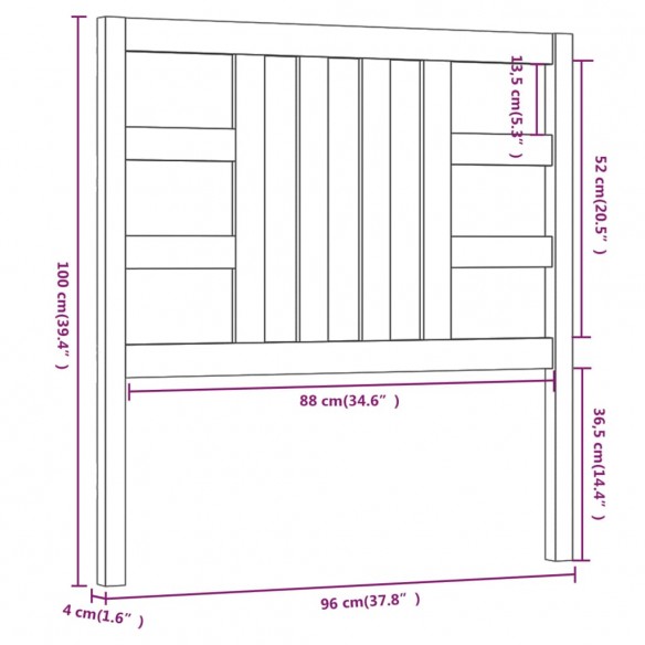 Tête de lit Noir 96x4x100 cm Bois massif de pin