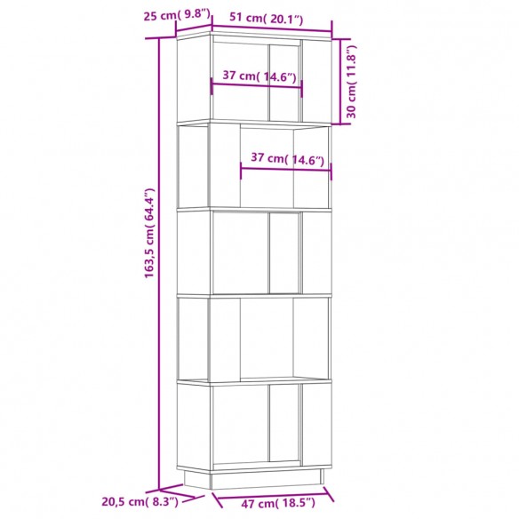 Bibliothèque/Séparateur de pièce 51x25x163,5 cm Pin solide