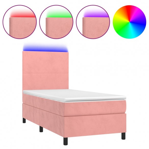 Cadre de lit et matelas LED Rose 100x200 cm Velours