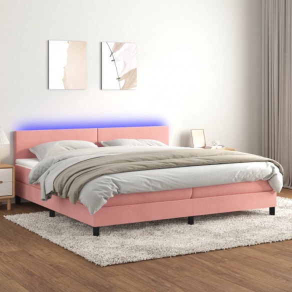 Sommier à lattes de lit avec matelas LED Rose 200x200cm Velours