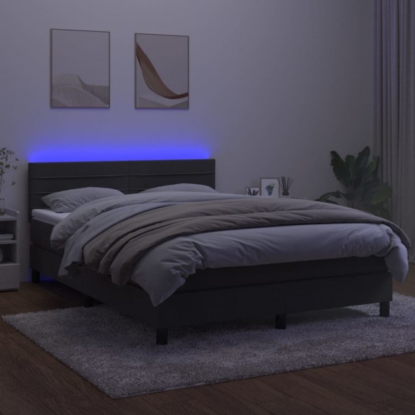 Sommier à lattes de lit avec matelas LED Gris foncé 140x200 cm