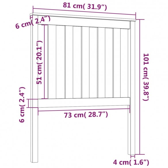 Tête de lit Noir 81x6x101 cm Bois massif de pin