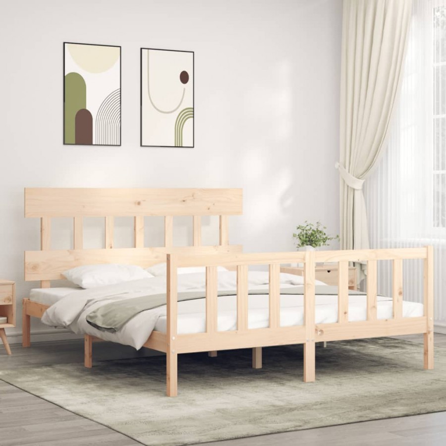 Cadre de lit avec tête de lit King Size bois massif