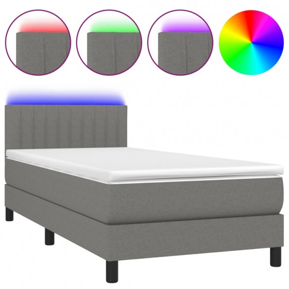 Cadre de lit et matelas et LED Gris foncé 100x200 cm