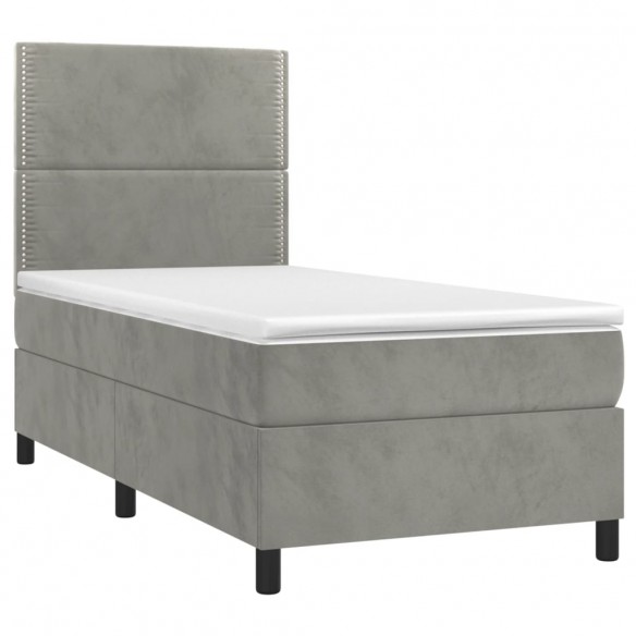 Cadre de lit et matelas Gris clair 90x190 cm Velours