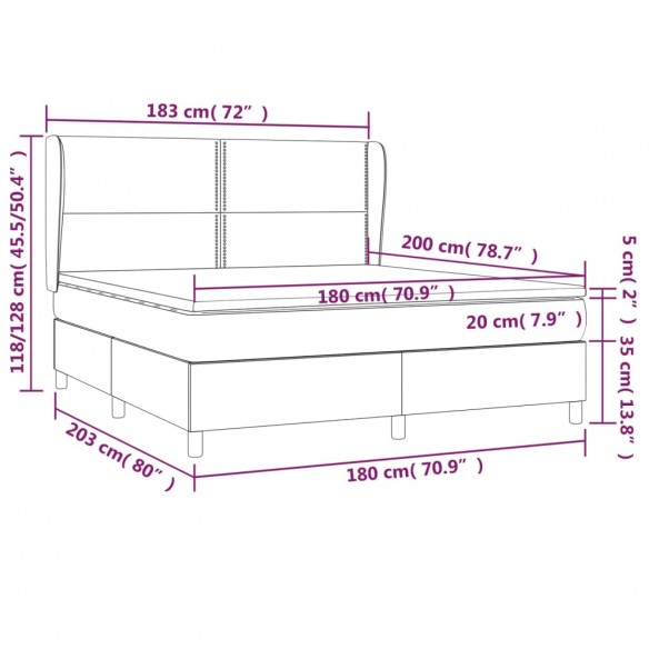 Cadre de lit et matelas Gris clair 180x200cm Velours