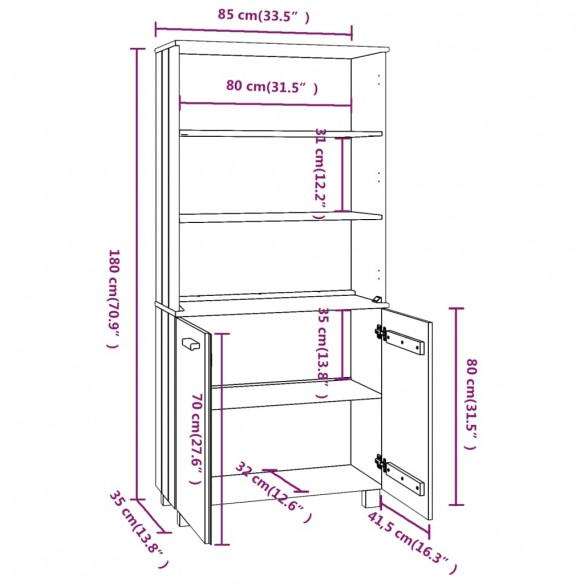 Buffet HAMAR Bois massif de pin Marron miel