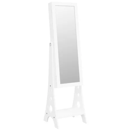 Armoire à bijoux miroir avec lumières LED sur pied blanc 2