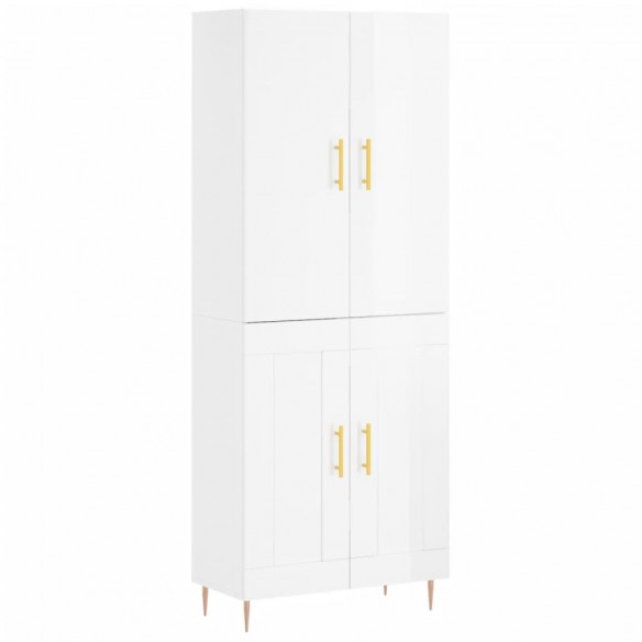 Buffet haut Blanc brillant 69,5x34x180 cm Bois d'ingénierie