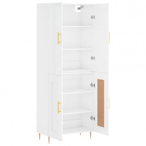 Buffet haut Blanc brillant 69,5x34x180 cm Bois d'ingénierie