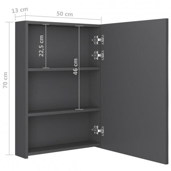 Armoire de salle de bain à miroir LED Gris 50x13x70 cm