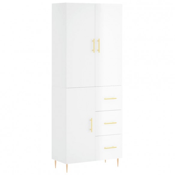 Buffet haut Blanc brillant 69,5x34x180 cm Bois d'ingénierie