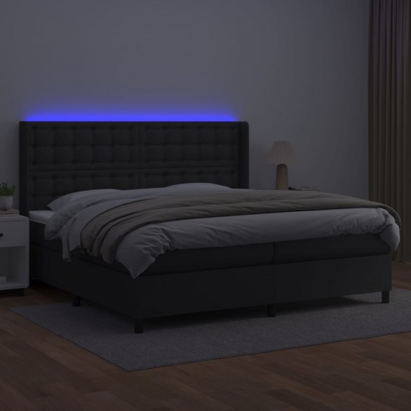 Sommier à lattes de lit matelas LED Noir 200x200cm Similicuir